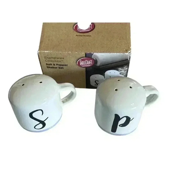 New Tablecraft Enamel Salt & Pepper Shakers, White - Picture 7 of 10